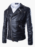 Stilvolle PU Herrenlederjacke 2020 Zipper Surplice Metallschnalle