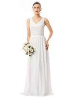 Strand Brautkleider Spitze Chiffon V-Ausschnitt ärmellos bodenlangen Sommer Brautkleid
