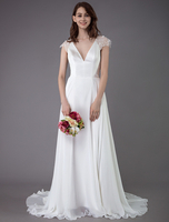 Strand Brautkleider Spitze Satin A Line Elfenbein Luxus Zurück Cross High Split Sommer Brautkleider Mit Zug