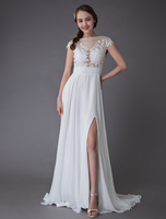 Strand Brautkleides 2021 Elfenbein Sexy Hochzeit Kleid Spitze Chiffon Hoch Teilt Hochzeitkleider