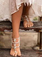 Strand Thong Fußkettchen Strass Barfuß Sandalen Fußschmuck