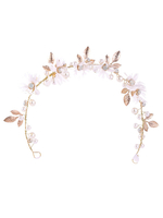 Strandhochzeit Kopfbedeckung Gold Perlen Blumen Detail Braut Haarschmuck