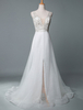Strandhochzeitskleid A Line Sleeveless V-Ausschnitt High Split bodenlangen rückenfrei Sexy Brautkleid