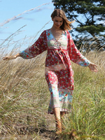 Strandkleid Print langarmes Maix Kleid mit V-Ausschnitt Quasten Sommer Kleid
