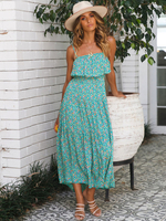 StrandKleid ärmelloses Blumen Kleid rüschen Boho Maxikleid