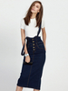 Straps Denim Skirt Marine Knöpfe Taschen Rock für Frauen