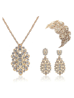 Strass Hochzeit Schmuck Set in Golden mit Ohrringen und Armreif und Halskette