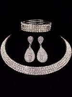 Strass Schmuck Set für Braut in Silbern Drops Design mit Armreif und Ohrringen und Halskette