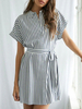 Streifen Hemd Kleider Turndown Kragen Kurzarm Midi Kleid