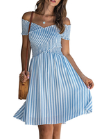 Streifen Sommerkleid aus der Schulter Strandkleid