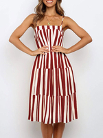 Streifen Sommerkleid Frauen Ärmelloses Strandkleid
