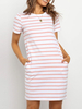 Streifen Sommerkleid Kurzarm Jewel Neck T Shirt Kleid Mit Taschen