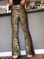 Stretchy Bell-Bottom Hose Tiger-Druck mit hoher Taille Flare Pants
