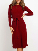 Strickkleid für Frauen Charmantes Juwelenhals Langarm Acrylkleid