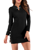 Strickkleid für Frauen schwarze Tasten mit V-Ausschnitt mit langen Ärmeln Acryl-Minikleid