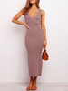 Strickkleid V-Ausschnitt Backless Split Sash Ärmelloses Damen Bodycon Kleid