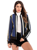 Stripe Varsity Jacke Frauen Zip Up Baumwolle Langarm Leichte Stadion Jacke