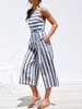 Stripes Jumpsuit Ärmelloser Sash Wide Leg Jumpsuit