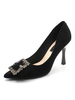 Suede High Heels Schwarz Spitzschuh Metall-Detail-Beleg auf Pumpen