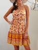 Summer Dress Straps Neck Printed Buttons Gelbes kurzes Strandkleid