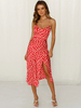 Summer Dress Straps Neck Printed Pattern Geteilte Vorderseite Offene Schulter Rot Long Beach Kleid