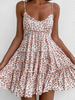 Summer Dress Straps Neck Printed Rüschen Layered Olive Knielangen Spaghetti Floral Beach Dress