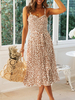 Summer Dress Straps Neck Printed Schnürung Backless Khaki Beach Dress