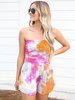 Summer Playsuit Oragnge Red Tie Dye Straps Hals Ärmellose; plissierte; geschichtete Spaghettiträger Lycra Spandex Breites; einteiliges Outfit