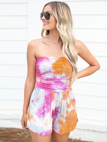 Summer Playsuit Oragnge Red Tie Dye Straps Hals Ärmellose; plissierte; geschichtete Spaghettiträger Lycra Spandex Breites; einteiliges Outfit