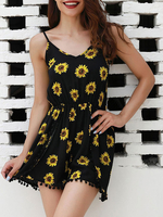 Sunflower Romper Shorts Schwarzer Pom Poms Cami Strap Spielanzug