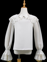 Sweet Lolita - Bluse aus Spitze mit Rüschenbesatz - Peter Pan-Kragen - Weißes Chiffon-Lolita-Top