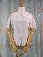 Sweet Lolita - Spitzen-Rüsche-Peter-Pan-Kragen Weißes Chiffon-Kurzarm-Lolita-Shirt
