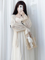 Sweet Lolita - Strickjacke mit Spitzenbogen und Rüschen-Aprikose