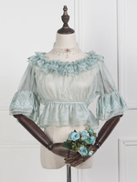 Sweet Lolita Bluse Spitze Rüschen Velour Hellgrün Lolita Crop Top