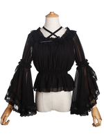 Sweet Lolita Blusen Hime Ärmel Cross Front Bögen Lolita Top