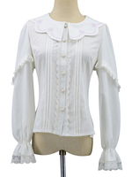 Sweet Lolita Blusen Spitzenknöpfe Lolita Top Langarm Weißes Lolita Shirt