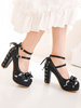 Sweet Lolita Footwear Bows Runde Zehen Schnürung Leder Lolita Pumps