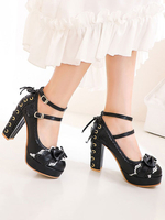 Sweet Lolita Footwear Bows Runde Zehen Schnürung Leder Lolita Pumps