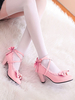 Sweet Lolita Footwear Rosa Rüschen Schleifen Leder Prisma Absatz Lolita Schuhe