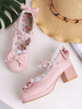Sweet Lolita Footwear Rosa Schleifen Leder Chunky Heel Lolita Pumps
