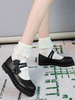 Sweet Lolita Footwear Schwarze Rüschen Schleifen Leder Flache Lolita Schuhe