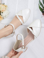 Sweet Lolita Footwear Weiße Schleifen Leder Welpenabsatz Lolita Pumps
