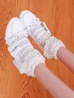 Sweet Lolita Footwear Weiße Schleifen Rüschen Round Toe Leder Lolita Pumps