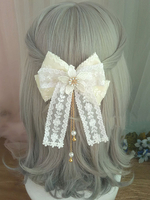 Sweet Lolita Haarspange Lace Bow Pearl bestickt Ecru Weiß Lolita Hair Accessory