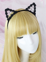 Sweet Lolita Haarspange Lace Floral Cat Ear Schwarz Lolita Haarschmuck