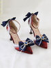 Sweet Lolita Heels Tiefblau Bogen Spitze Strass Zeige Zehe Nubuck Lolita Knöchelriemen Fersen