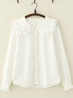 Sweet Lolita Hemd Peter Pan Kragen Spitze Rüschen Weißes Lolita Top aus Baumwolle