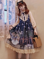 Sweet Lolita JSK Kleid Blau Ärmellos Schleifen Knöpfe Lolita Jumper Röcke