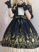 Sweet Lolita JSK Kleid Clock Bunny Heißprägebögen Black Lolita Jumper Röcke