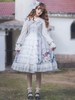 Sweet Lolita JSK Kleid Forest Hymn Bow Ruffle Lace vorne offen Baumwoll Slub Blue Lolita Jumper Rock